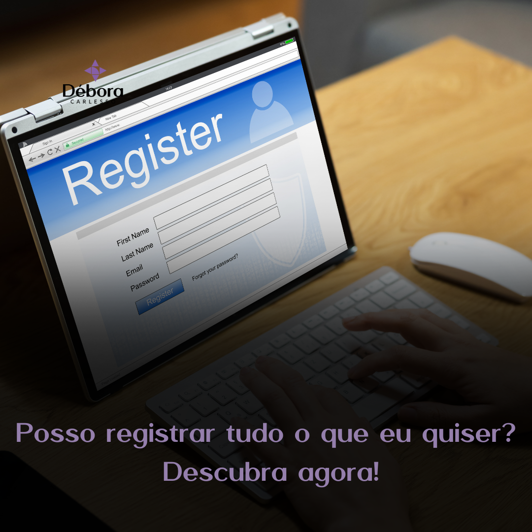 Tela de registro representando o que posso registrar no INPI para proteger marcas, patentes e criações.